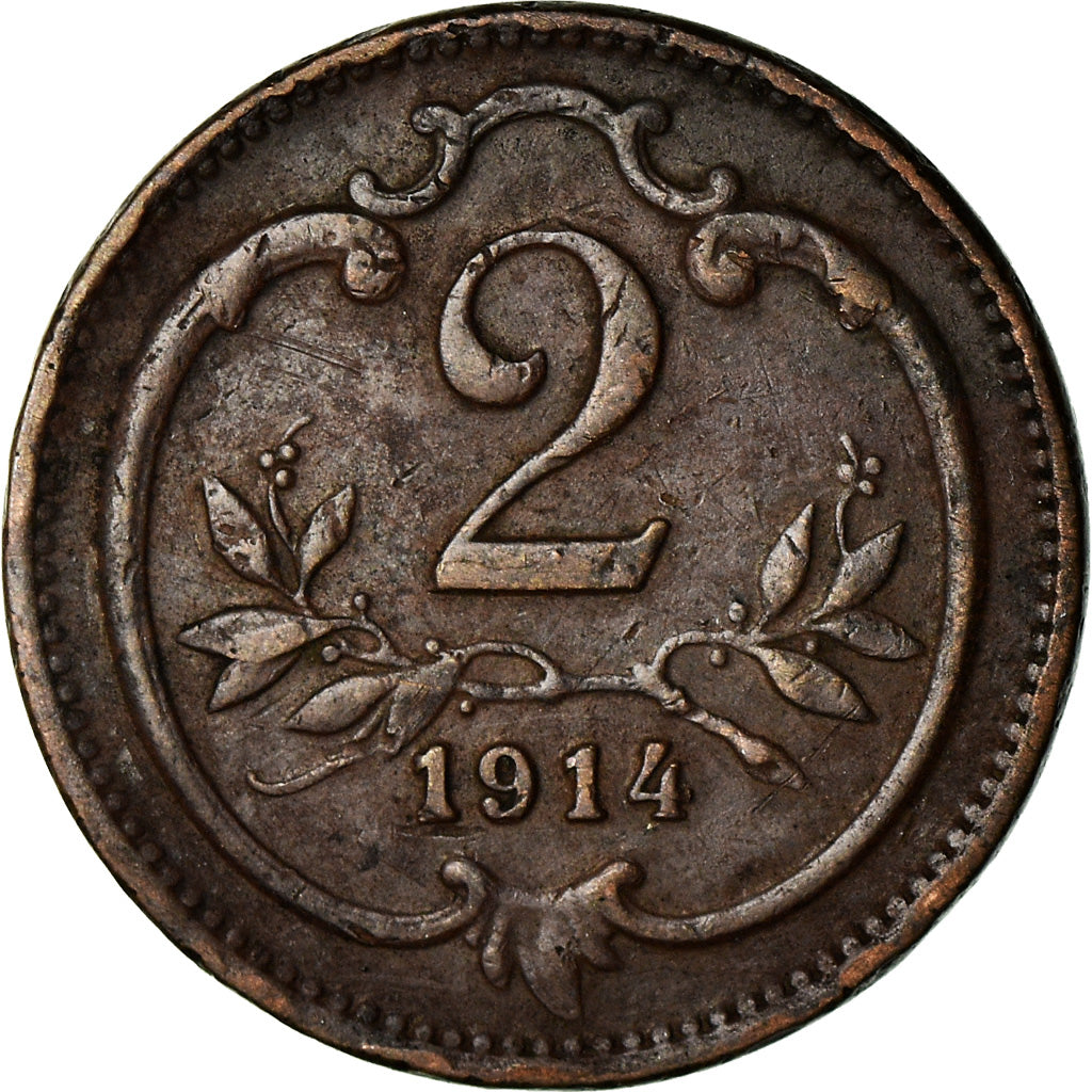 Munten, Oostenrijk, Franz Joseph I, 2 Heller, 1914, ZF, Bronze, KM:2801