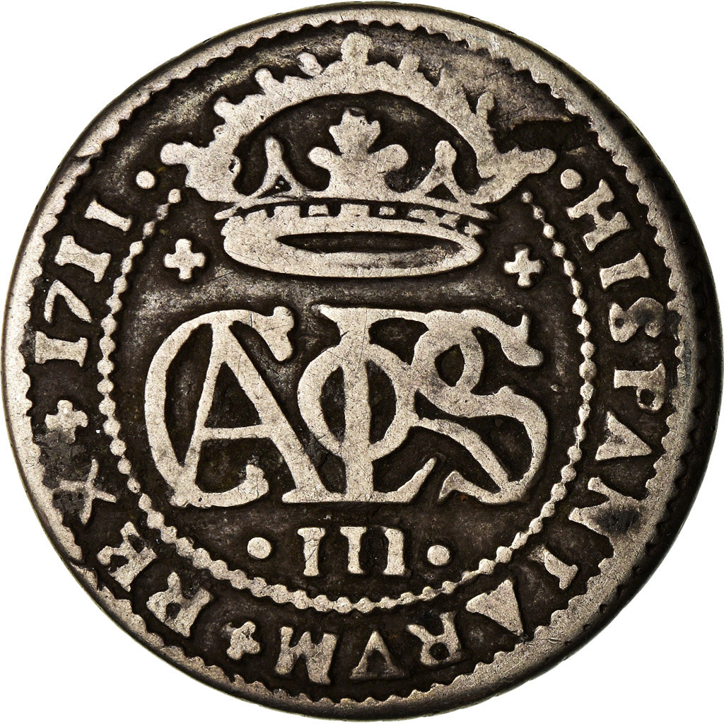 Monnaie, Espagne, Charles III, 2 Reales, 1711, Barcelona, TB+, Argent, KM:PT5
