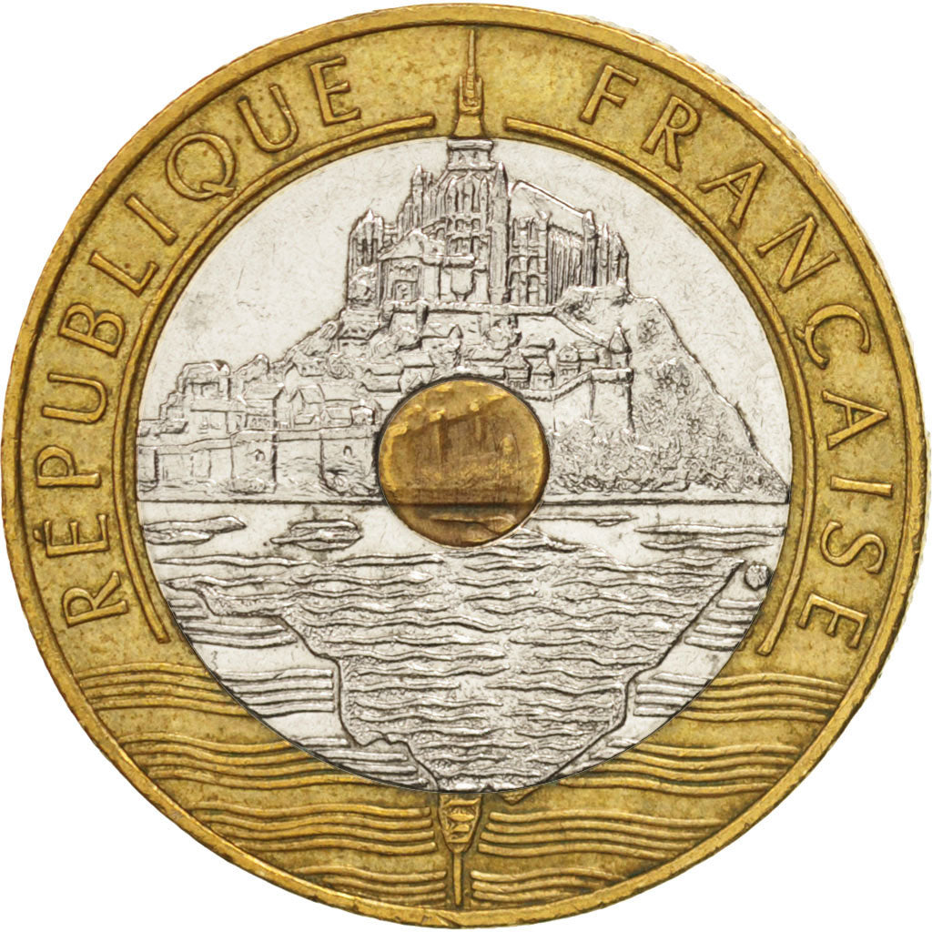 Francia, Mont Saint Michel, 20 Francs, 1992, BB+, Tri-metallico, KM:1008.2, G...
