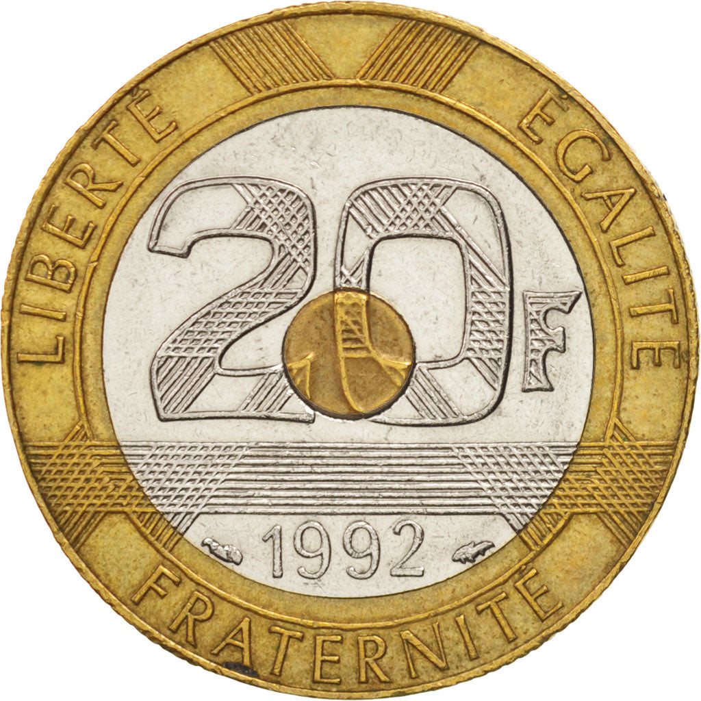 Francia, Mont Saint Michel, 20 Francs, 1992, BB+, Tri-metallico, KM:1008.2, G...
