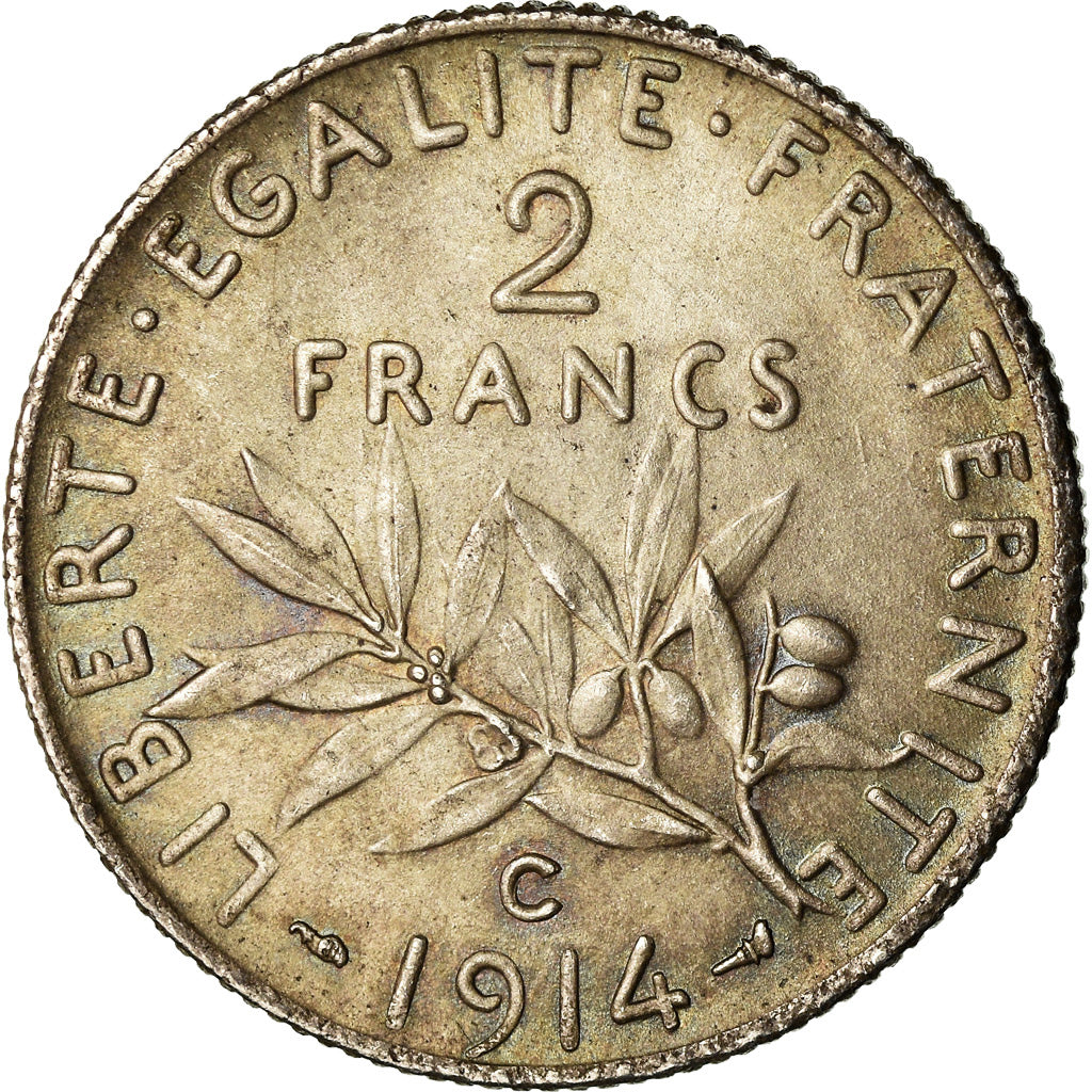 Coin, France, Semeuse, 2 Francs, 1914, Castelsarrasin, AU(55-58), Silver