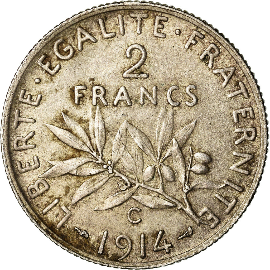Coin, France, Semeuse, 2 Francs, 1914, Castelsarrasin, AU(55-58), Silver