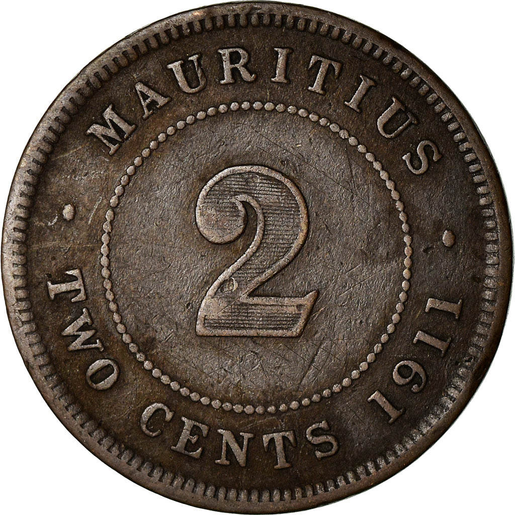 Coin, Mauritius, George V, 2 Cents, 1911, VF(20-25), Bronze, KM:13