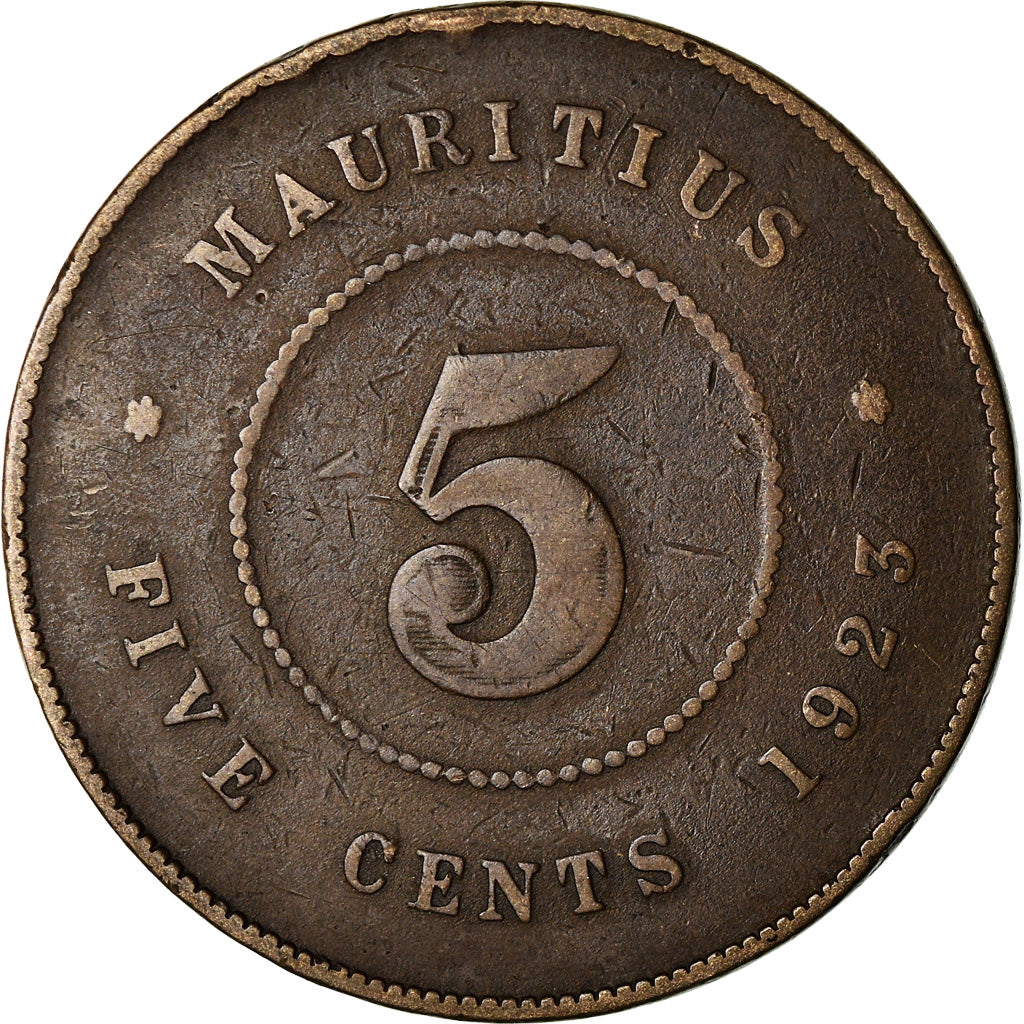 Coin, Mauritius, George V, 5 Cents, 1923, VF(20-25), Bronze, KM:14