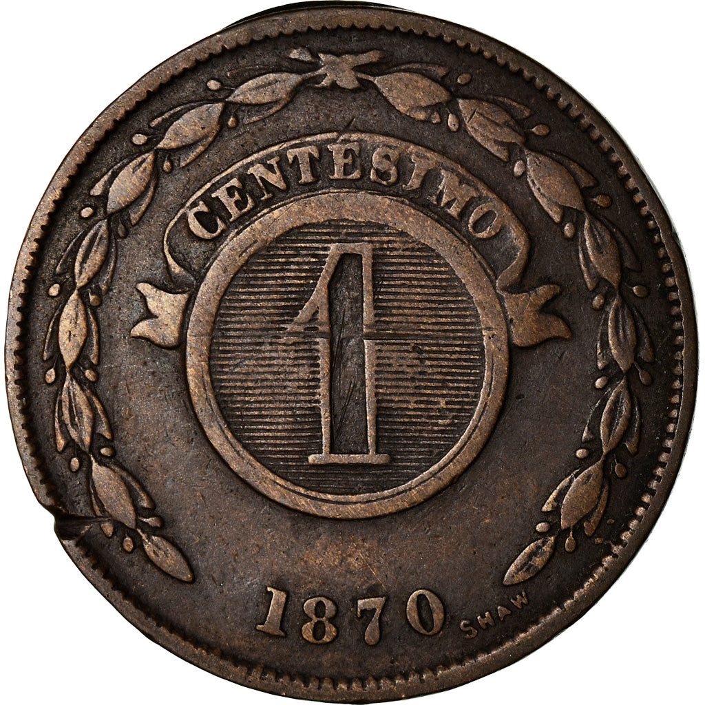 Munten, Paraguay, Centesimo, 1870, FR+, Koper, KM:2