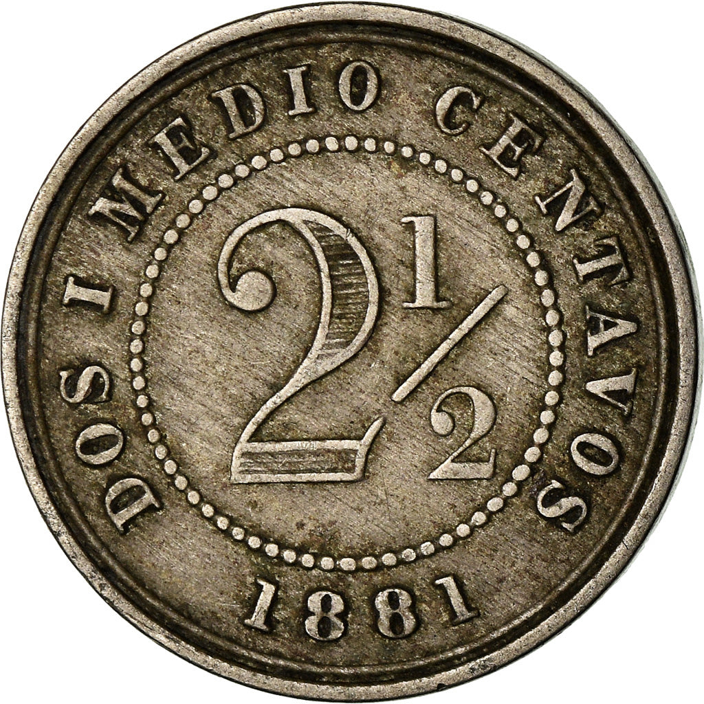 Moneda, Colombia, 2-1/2 Centavos, 1881, Scoville Mfg. Co., Waterbury, CT, USA