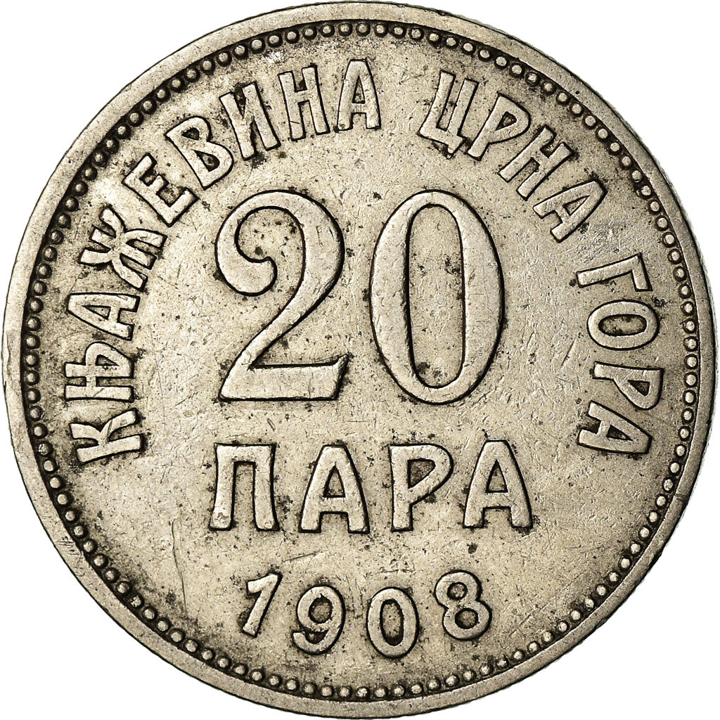 Moneda, Montenegro, Nicholas I, 20 Para, 1908, MBC, Níquel, KM:4