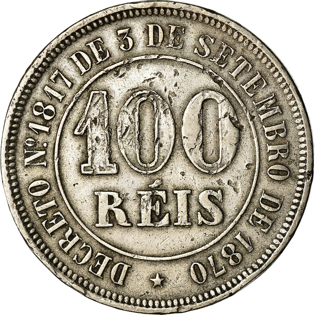 Coin, Brazil, Pedro II, 100 Reis, 1885, VF(30-35), Copper-nickel, KM:477