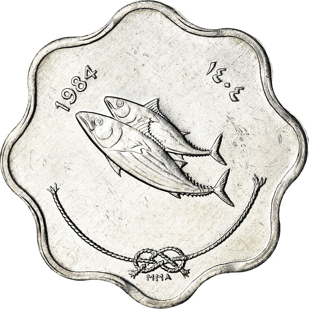 Coin, MALDIVE ISLANDS, 5 Laari, 1984/AH1404, AU(55-58), Aluminum, KM:69