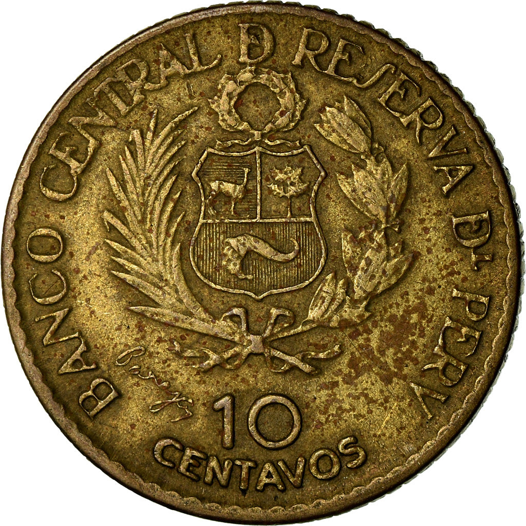 Moneta, Peru, 10 Centavos, 1965, Lima, EF(40-45), Mosiądz, KM:237