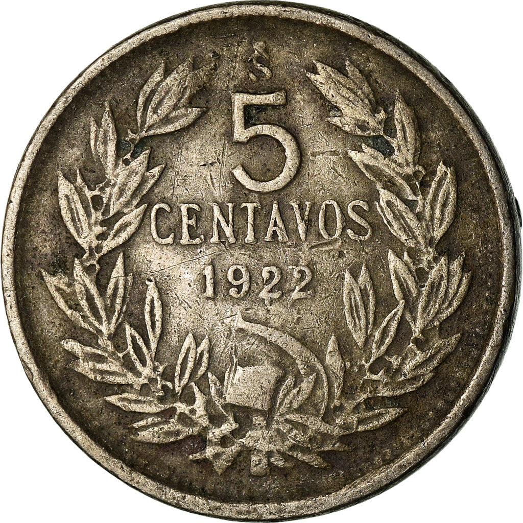 Moneta, Chile, 5 Centavos, 1922, Santiago, VF(20-25), Miedź-Nikiel, KM:165