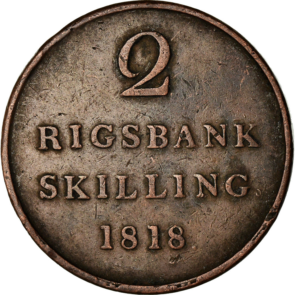 Monnaie, Danemark, Frederik VI, 2 Rigsbankskilling, 1818, Copenhagen, TB