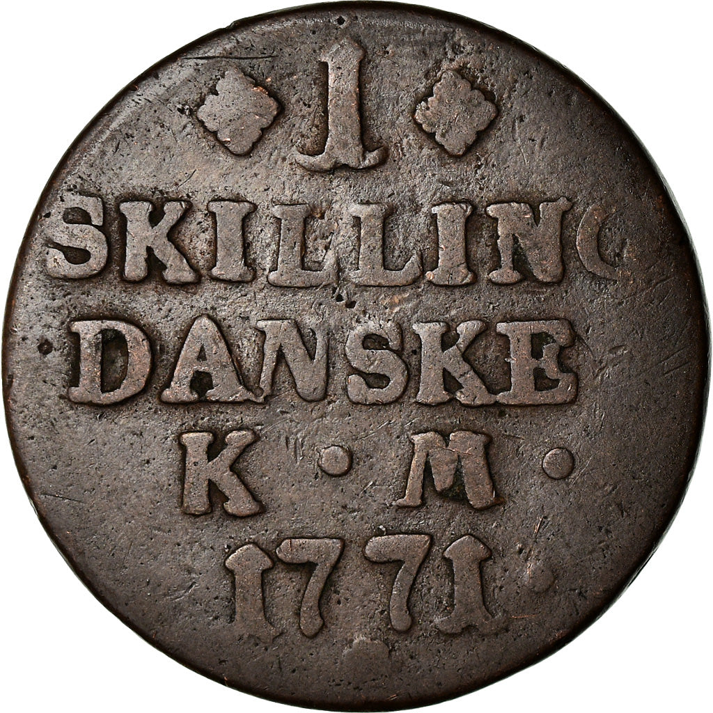 Coin, Denmark, Christian VII, Skilling, 1771, Copenhagen, VF(20-25), Copper