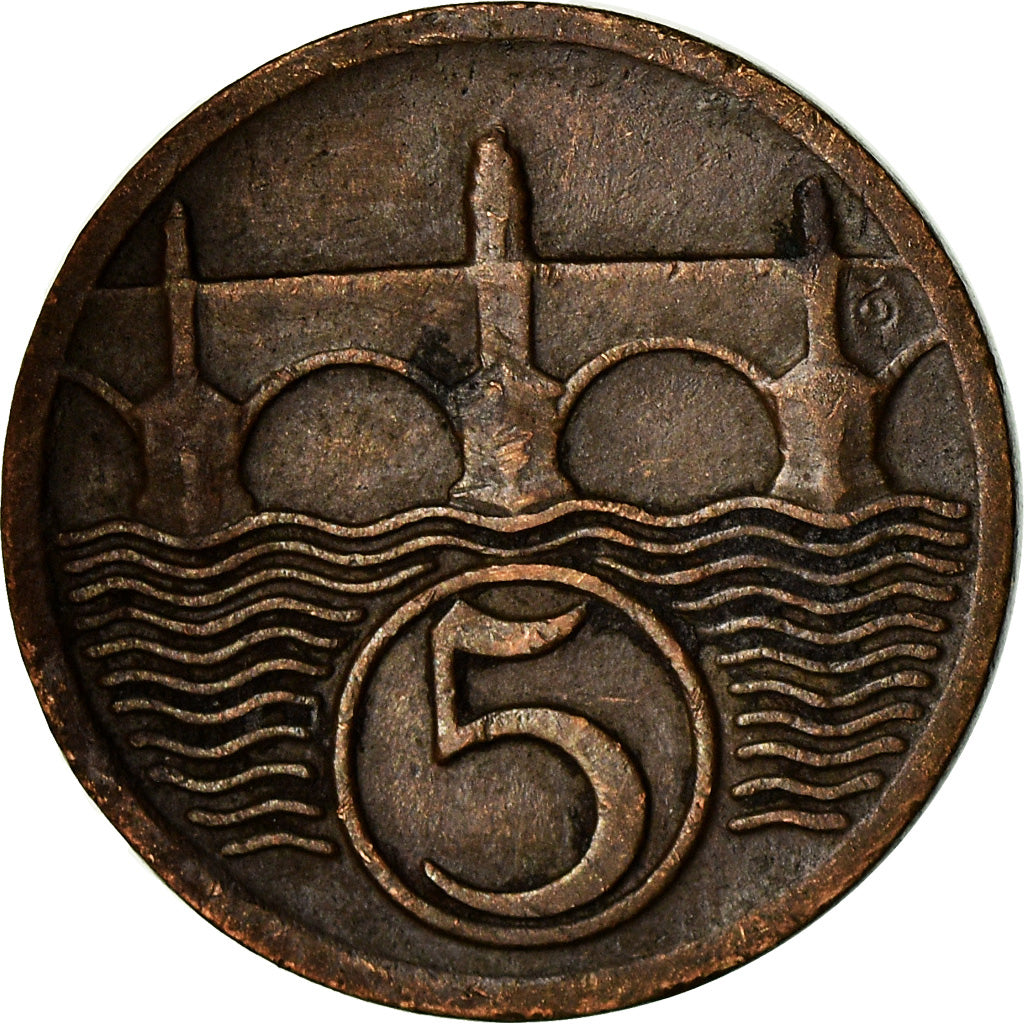 Moneta, Cecoslovacchia, 5 Haleru, 1923, BB, Bronzo, KM:6