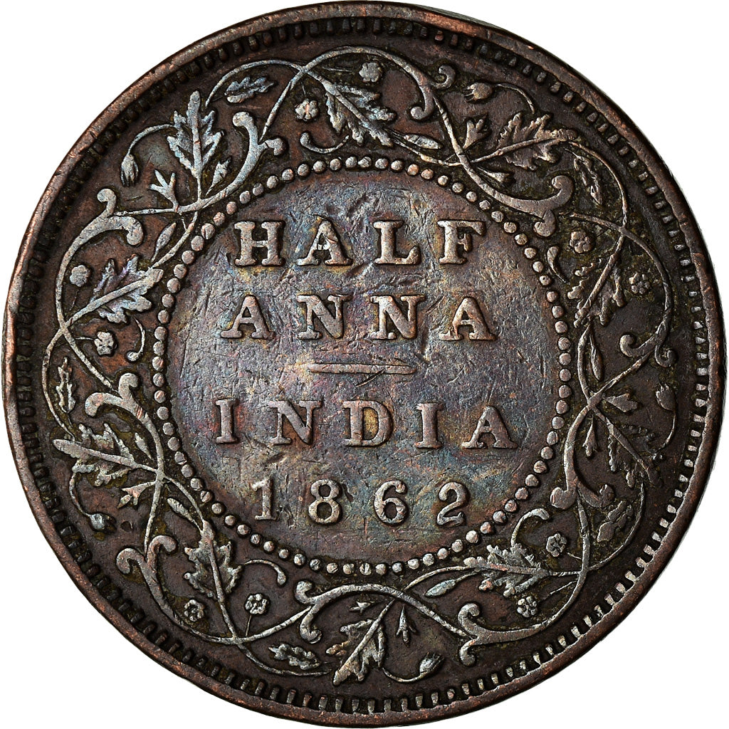 Moneta, INDIA - BRITANNICA, Victoria, 1/2 Anna, 1862, MB+, Rame, KM:468
