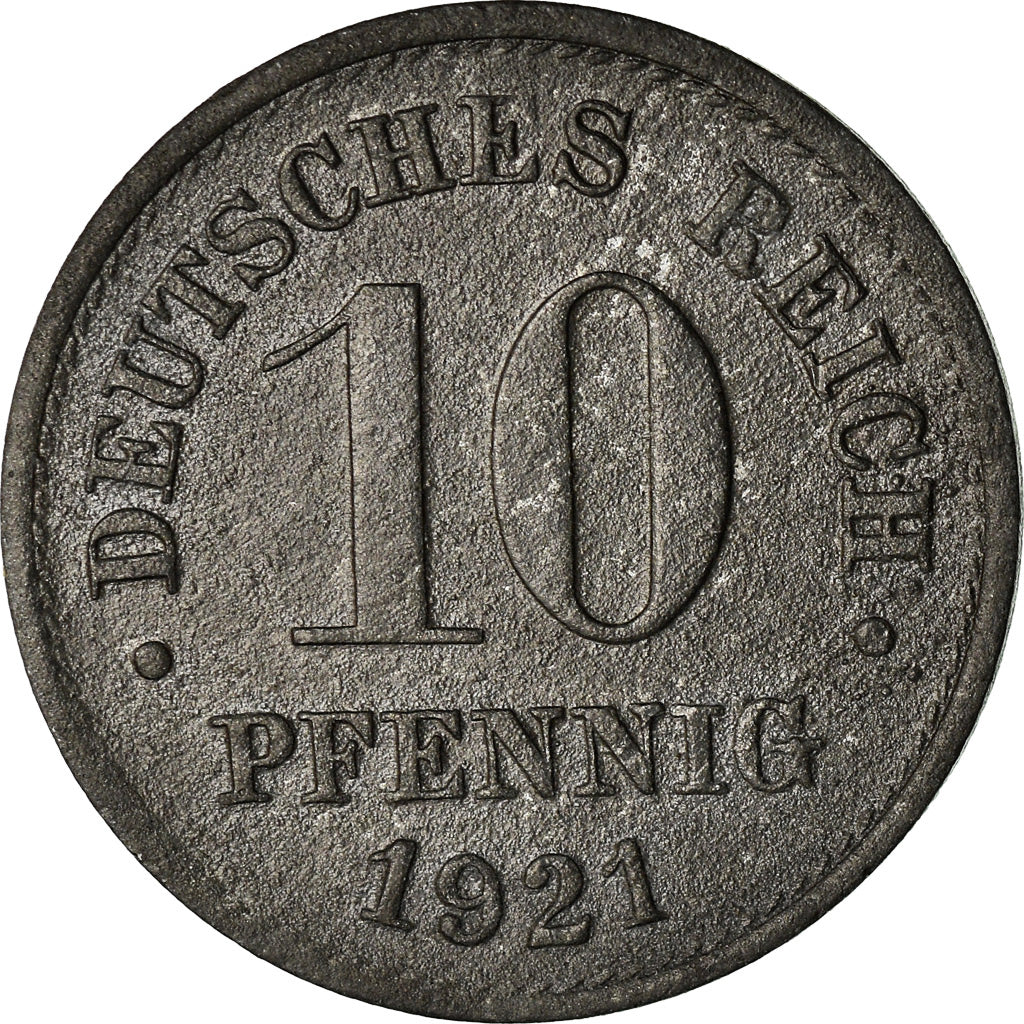 Coin, GERMANY - EMPIRE, 10 Pfennig, 1921, Berlin, EF(40-45), Zinc, KM:26