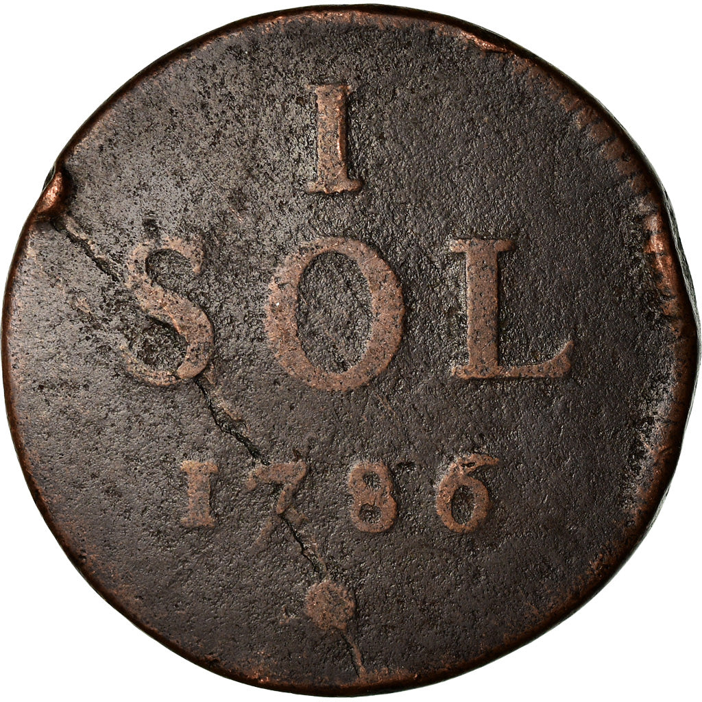 Moneta, Lussemburgo, Joseph II, Sol, 1786, Brussels, B+, Rame, KM:11