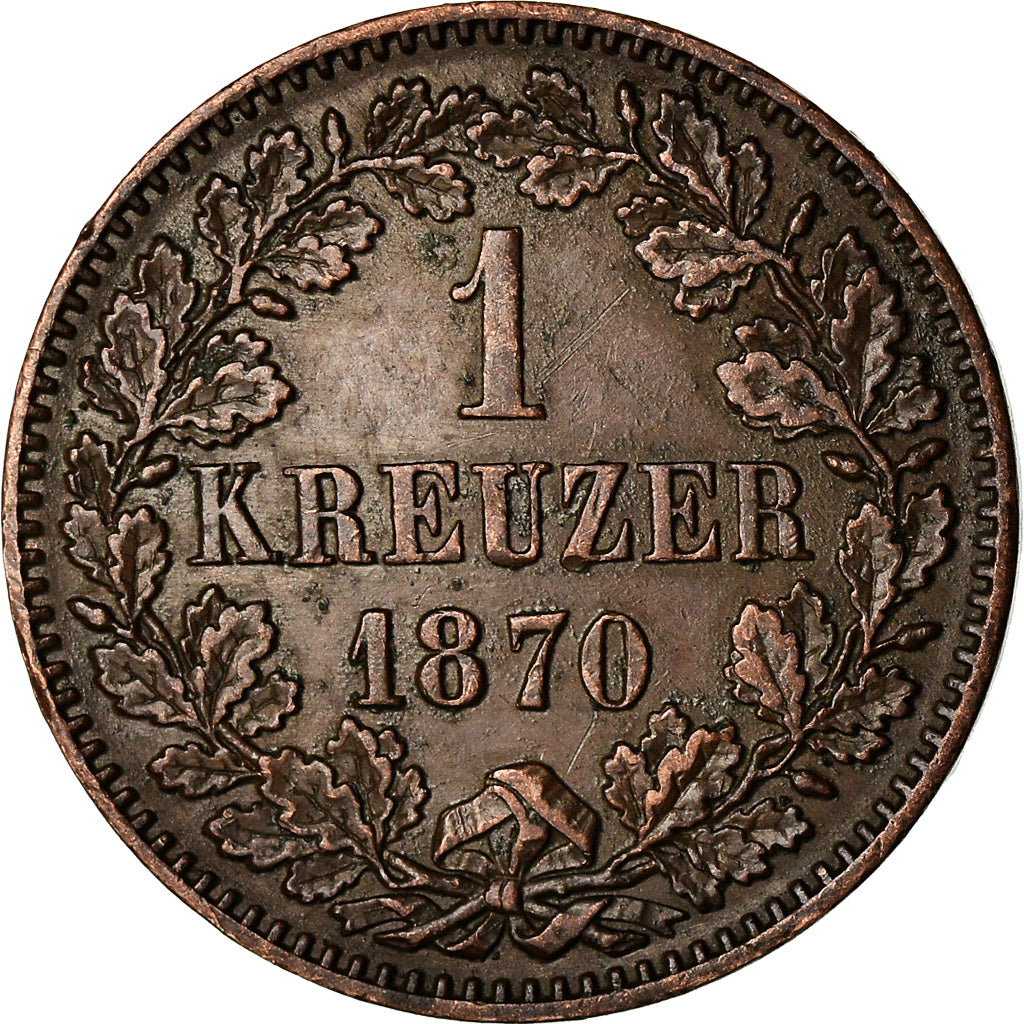 Coin, German States, BADEN, Friedrich I, Kreuzer, 1870, AU(55-58), Copper