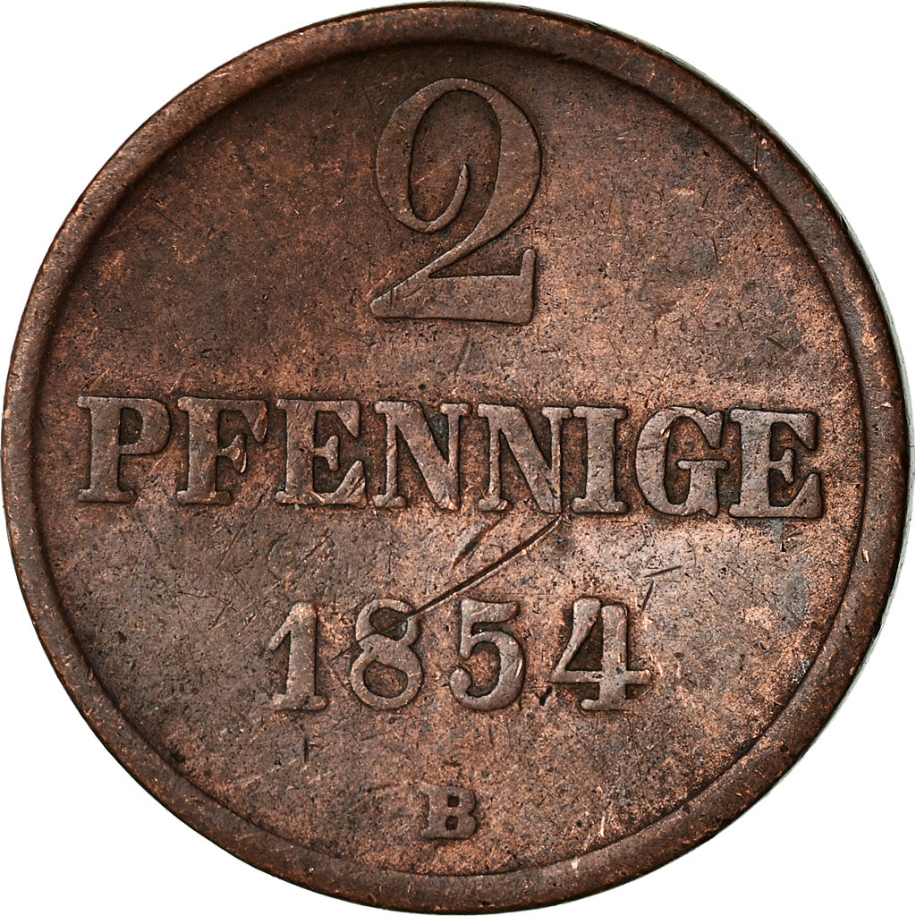 Münze, Deutsch Staaten, HANNOVER, Georg V, 2 Pfennig, 1854, S, Kupfer, KM:217