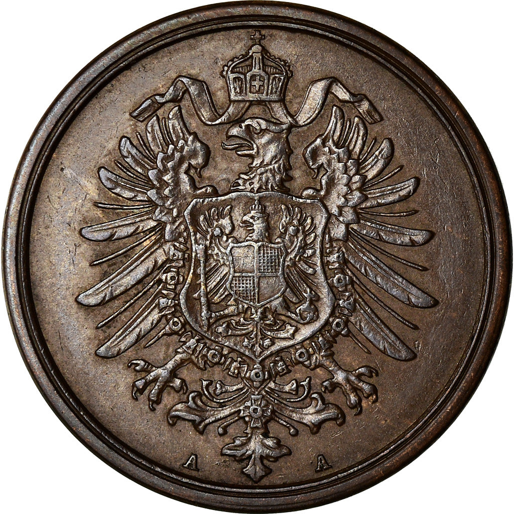 Coin, GERMANY - EMPIRE, Wilhelm I, 2 Pfennig, 1877, Berlin, AU(55-58), Copper