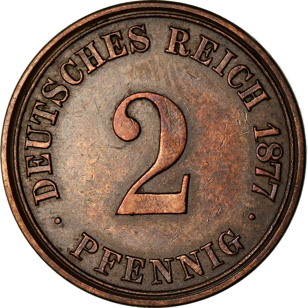 Coin, GERMANY - EMPIRE, Wilhelm I, 2 Pfennig, 1877, Berlin, AU(55-58), Copper