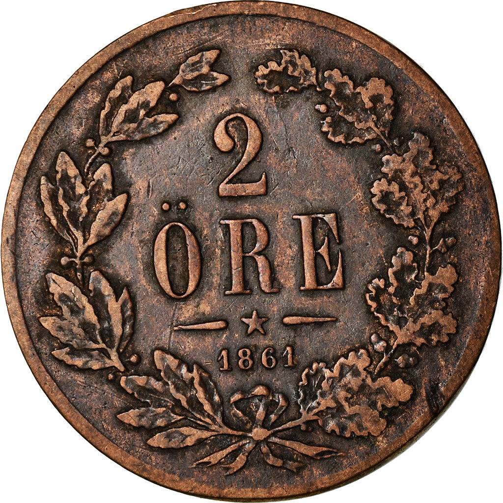 Coin, Sweden, Carl XV Adolf, 2 Öre, 1861, VF(30-35), Bronze, KM:706