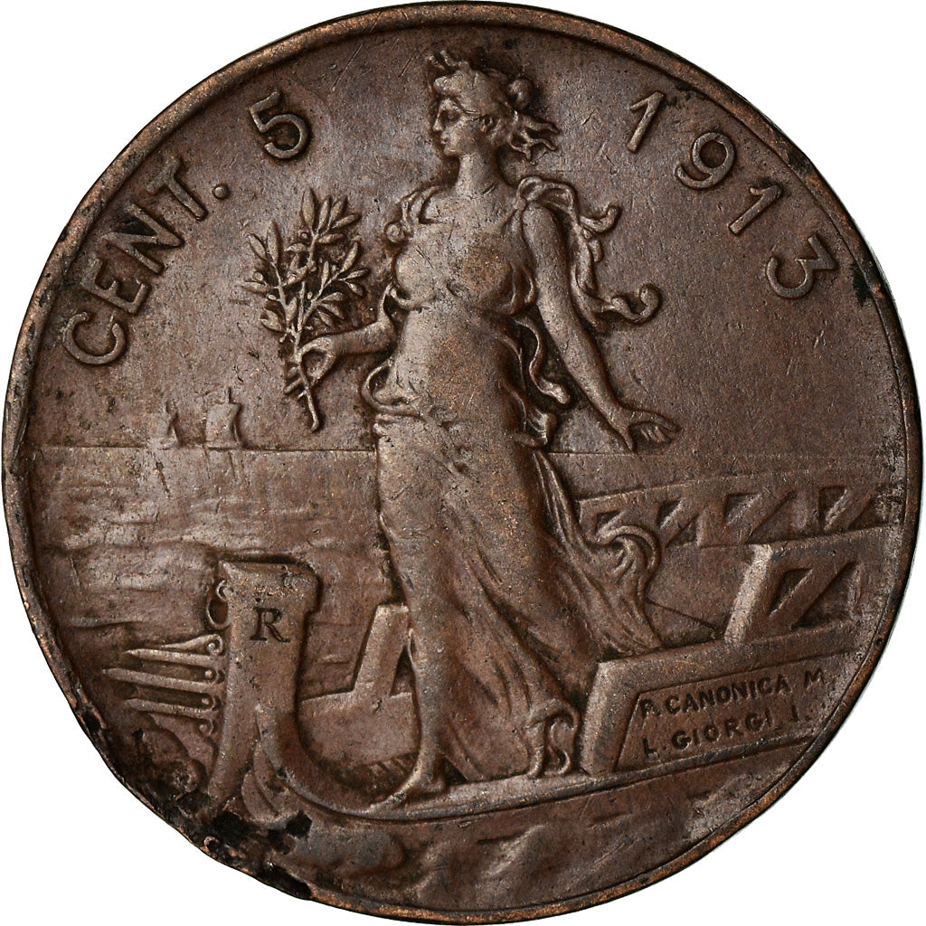 Coin, Italy, Vittorio Emanuele III, 5 Centesimi, 1913, Rome, VF(30-35), Bronze