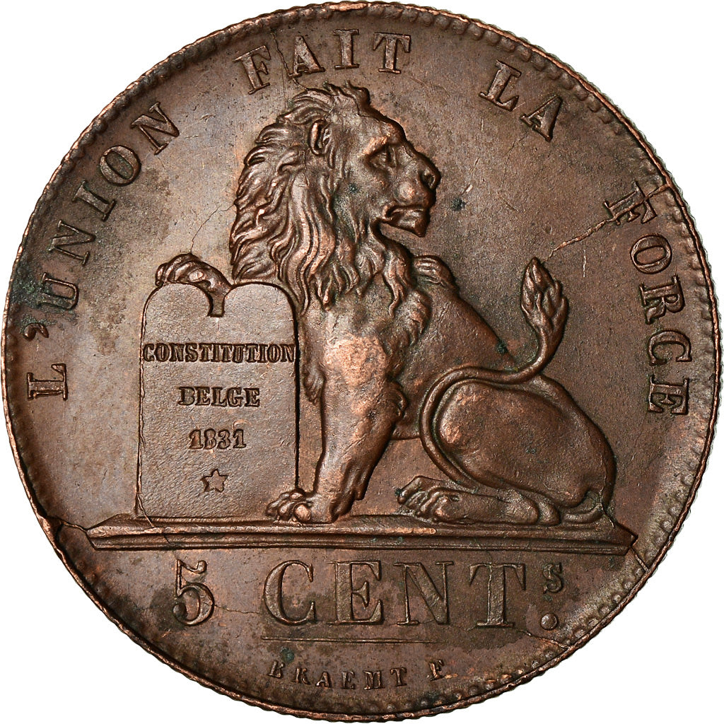 Coin, Belgium, Leopold I, 5 Centimes, 1857, AU(50-53), Copper, KM:5.1