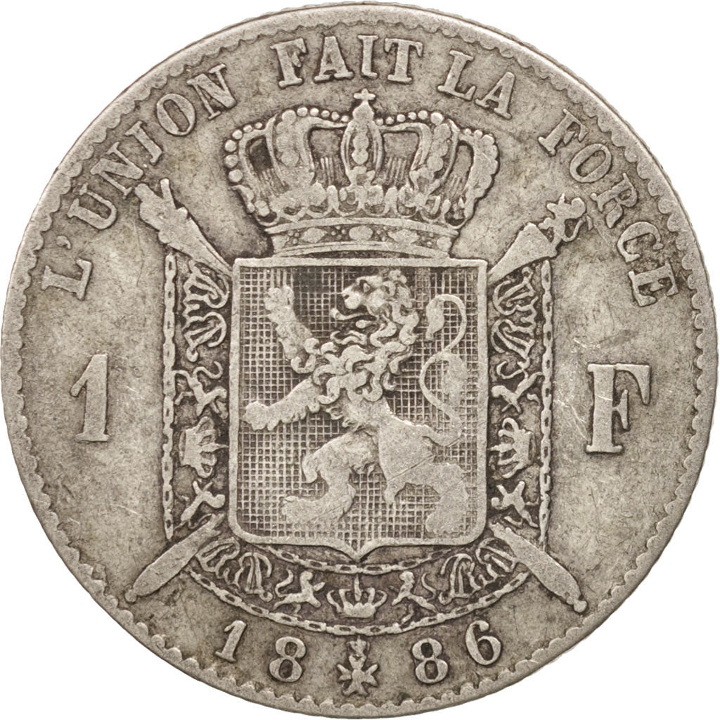 Belgium, Leopold II, Franc, 1886, VF(20-25), Silver, KM:28.1
