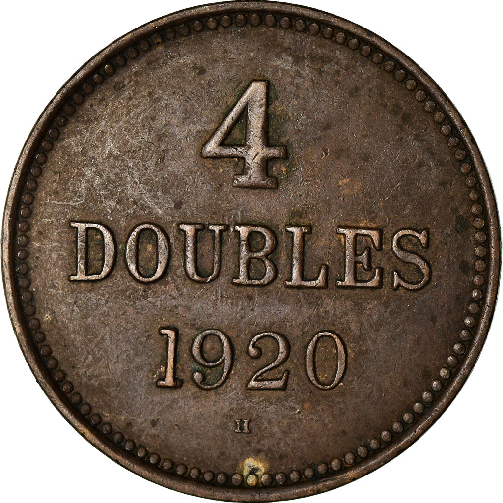 Coin, Guernsey, 4 Doubles, 1920, Heaton, EF(40-45), Bronze, KM:13