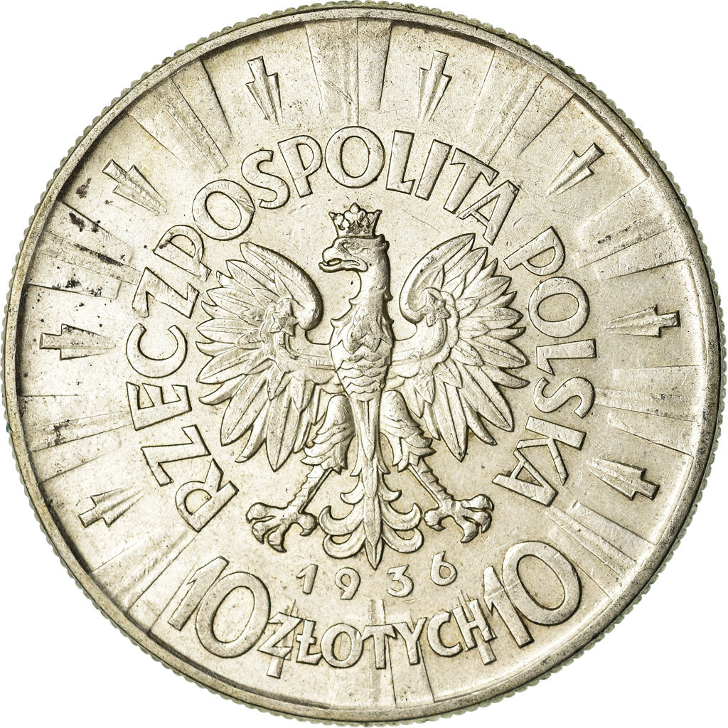 Moeda, Polónia, 10 Zlotych, 1936, Warsaw, EF(40-45), Prata, KM:29