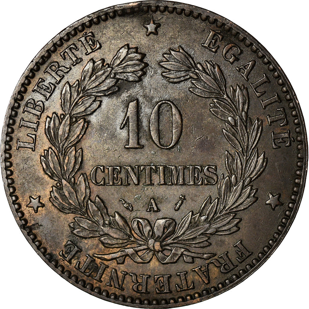 Monnaie, France, Cérès, 10 Centimes, 1882, Paris, TTB+, Bronze, Gadoury:265a