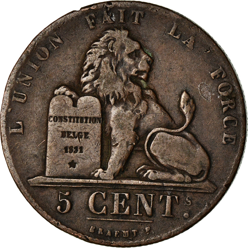 Coin, Belgium, Leopold I, 5 Centimes, 1852, VF(30-35), Copper, KM:5.1