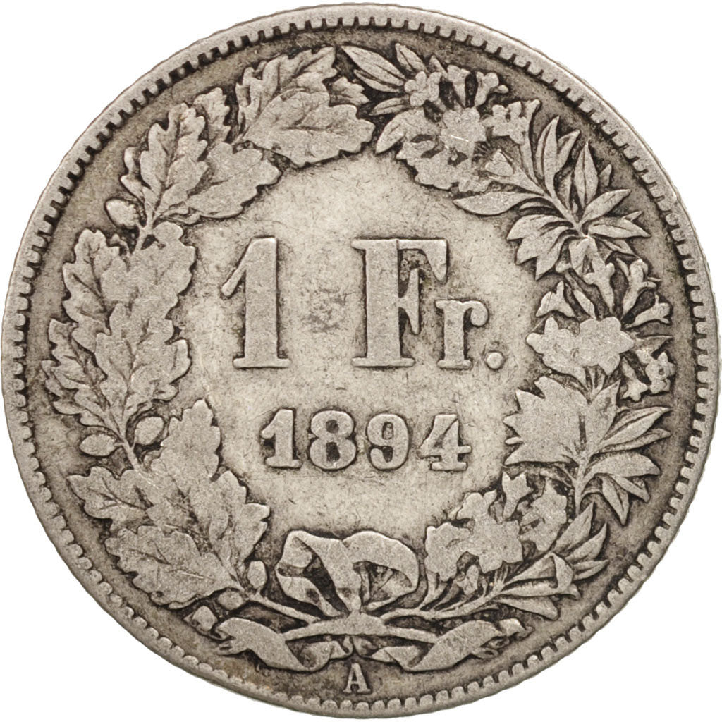 Switzerland, Franc, 1894, Paris, VF(20-25), Silver, KM:24