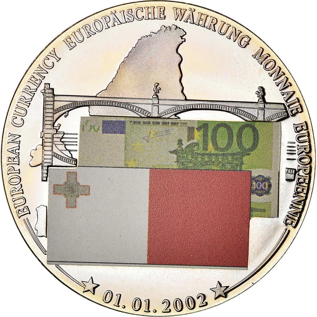 Malte, Médaille, Drapeau européen - Billet de 100 euro, Arts & Culture, 2002