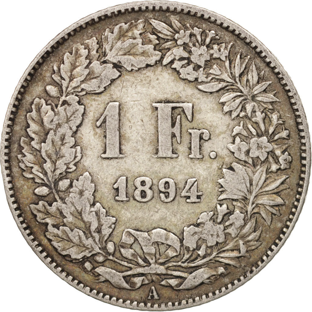 Switzerland, Franc, 1894, Paris, VF(30-35), Silver, KM:24