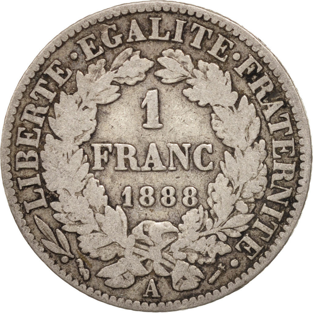 France, Cérès, Franc, 1888, Paris, VF(20-25), Silver, KM:822.1, Gadoury:465a
