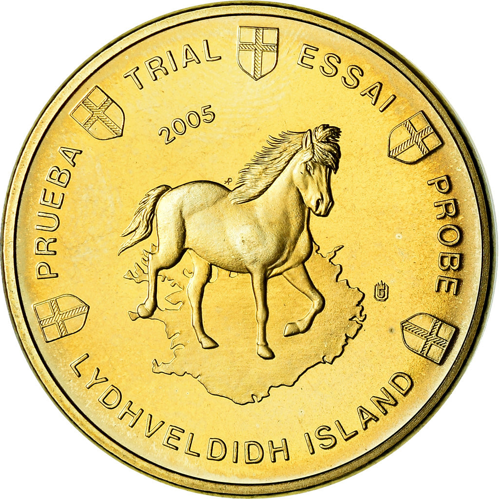 Iceland, 50 Euro Cent, 2005, unofficial private coin, MS(63), Brass