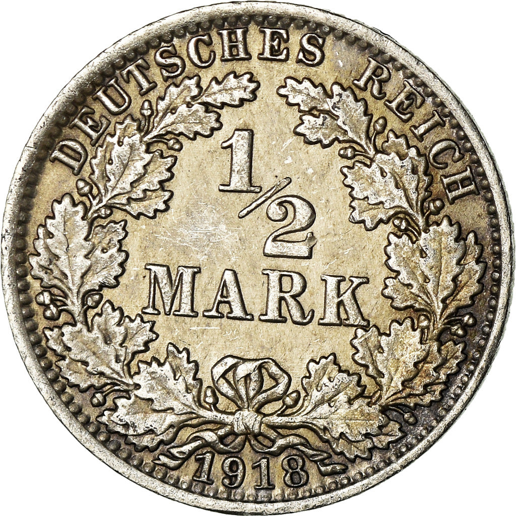 Coin, GERMANY - EMPIRE, 1/2 Mark, 1918, Berlin, EF(40-45), Silver, KM:17