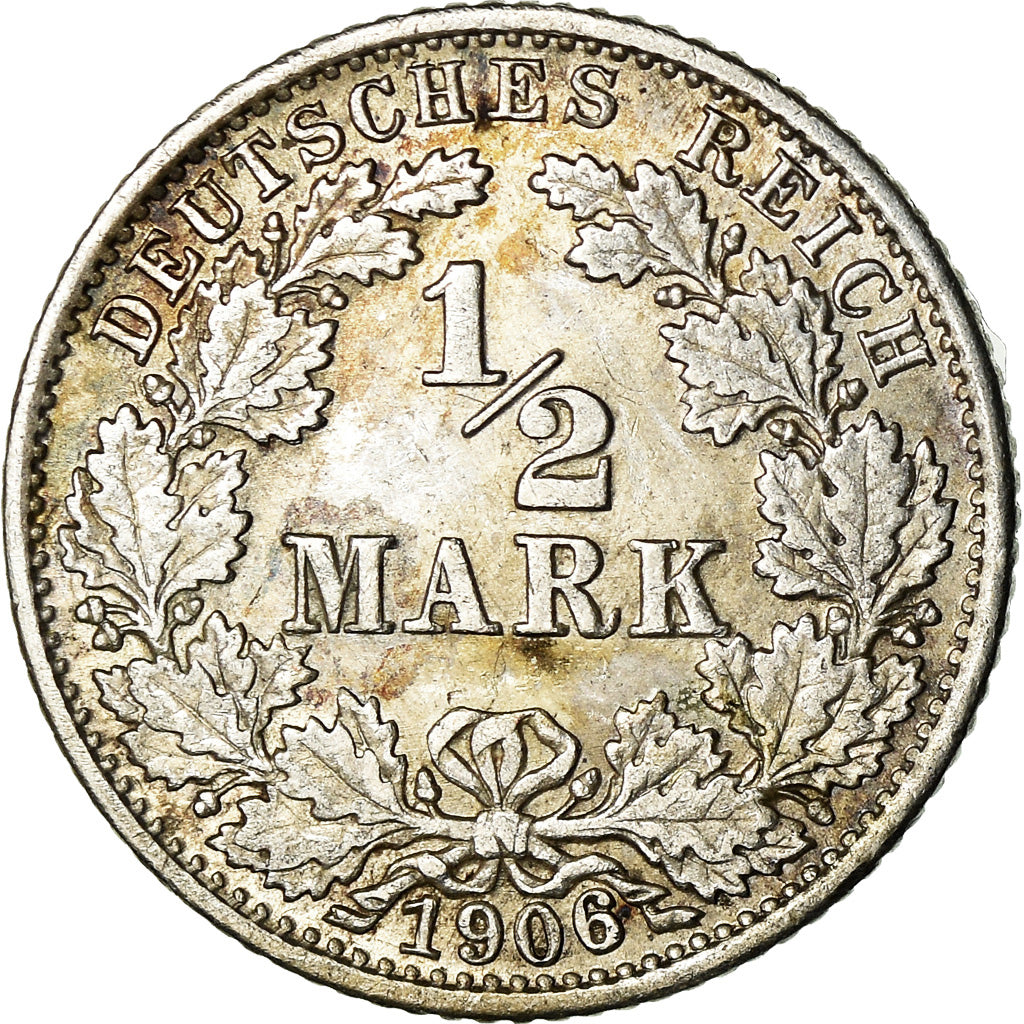 Coin, GERMANY - EMPIRE, 1/2 Mark, 1906, Karlsruhe, EF(40-45), Silver, KM:17