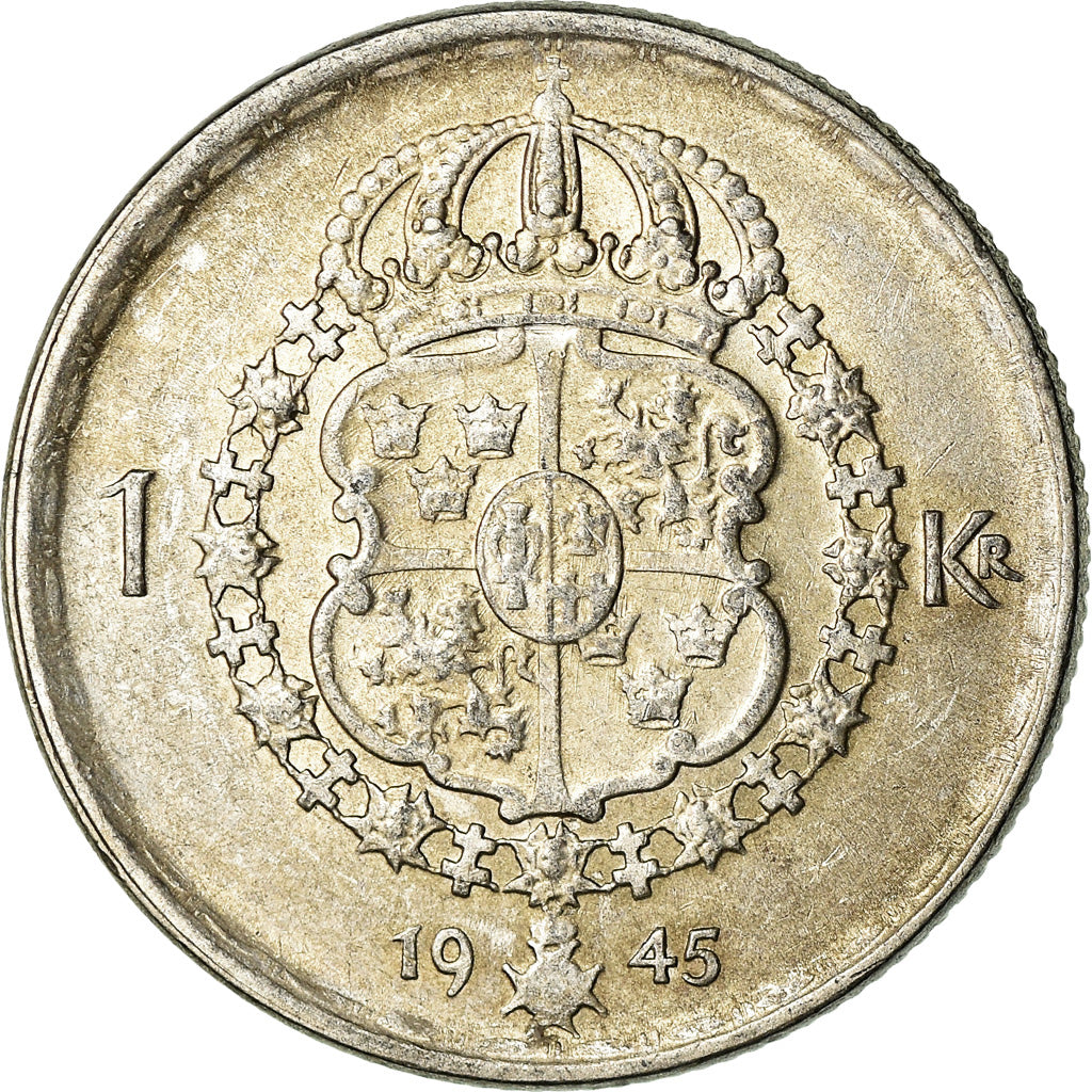 Coin, Sweden, Gustaf V, Krona, 1945, EF(40-45), Silver, KM:814