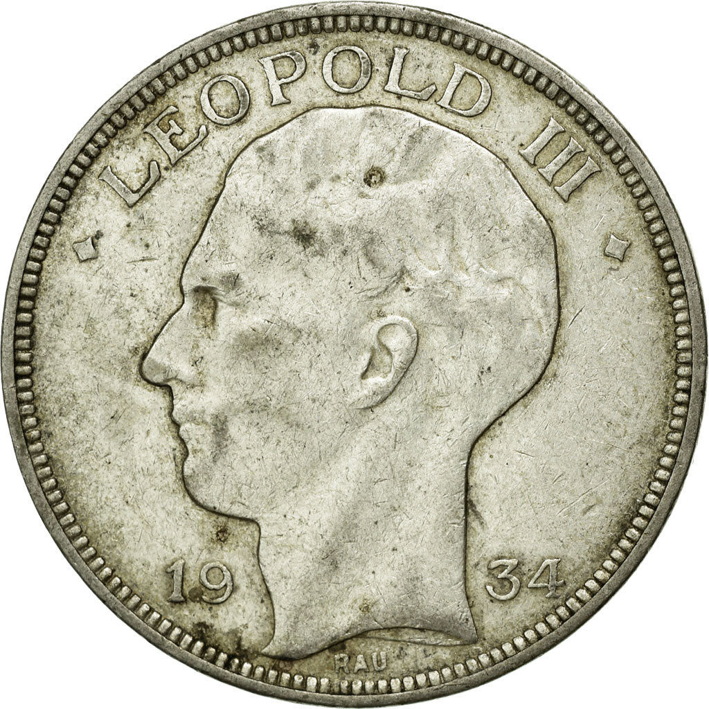 Coin, Belgium, 20 Francs, 20 Frank, 1934, AU(50-53), Silver, KM:105