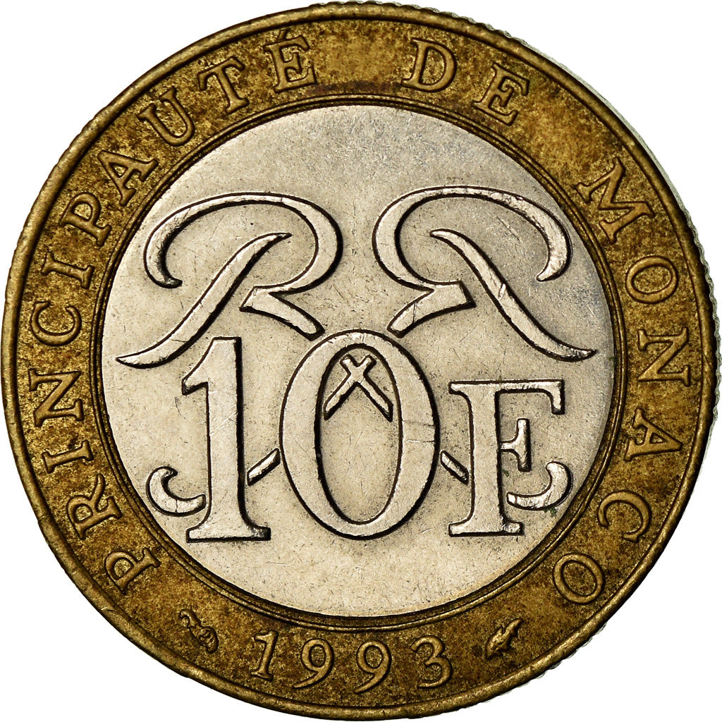 Coin, Monaco, Rainier III, 10 Francs, 1993, EF(40-45), Bi-Metallic, KM:163