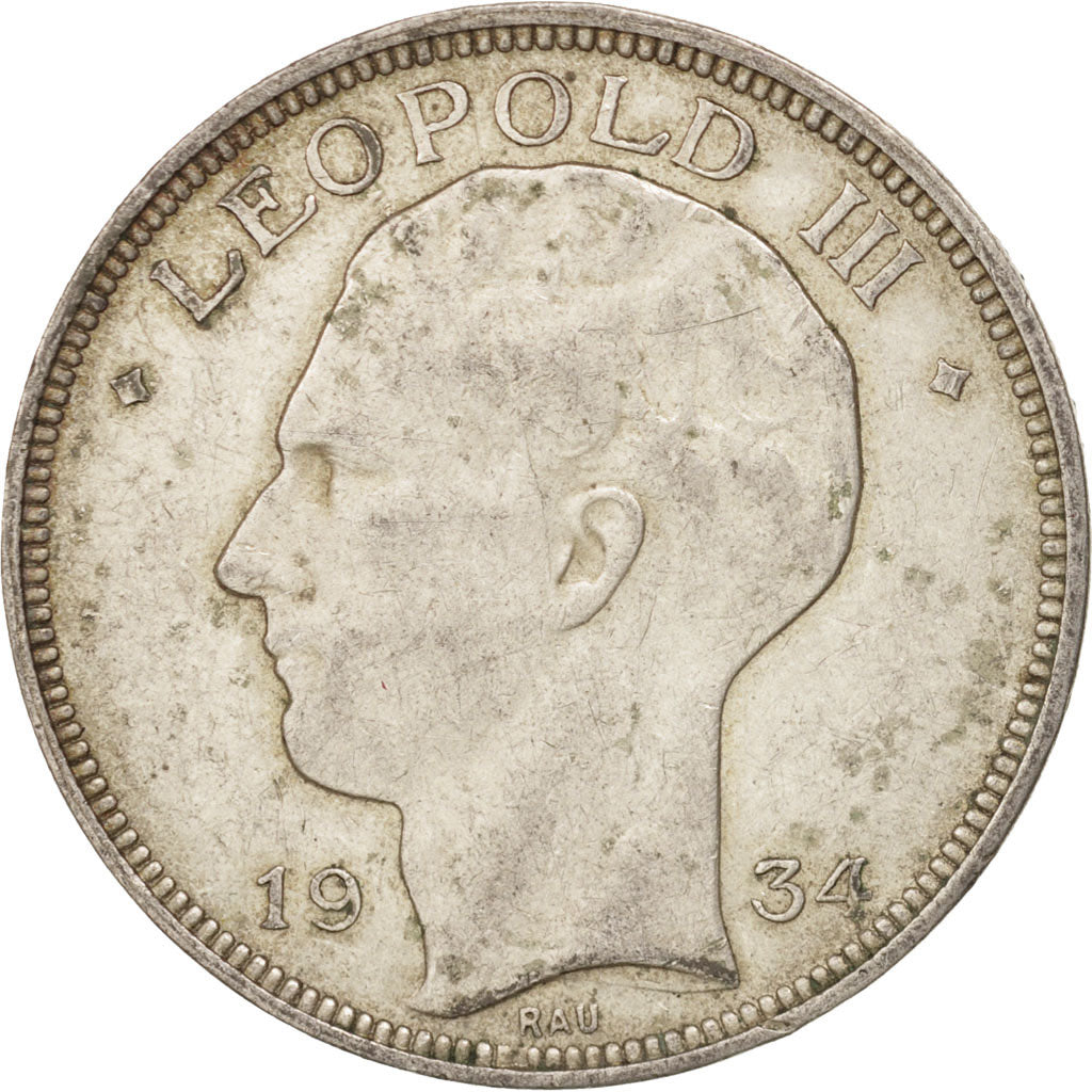 Coin, Belgium, 20 Francs, 20 Frank, 1934, AU(50-53), Silver, KM:105