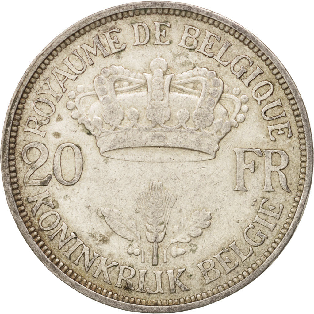 Coin, Belgium, 20 Francs, 20 Frank, 1934, AU(50-53), Silver, KM:105