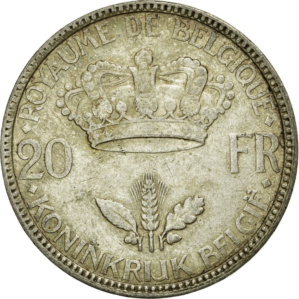 Coin, Belgium, 20 Francs, 20 Frank, 1935, AU(50-53), Silver, KM:105