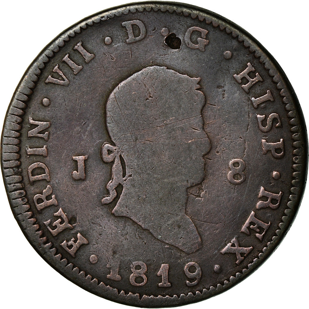 Moneta, Spagna, Ferdinand VII, 8 Maravedis, 1819, Jubia, MB, Rame, KM:491