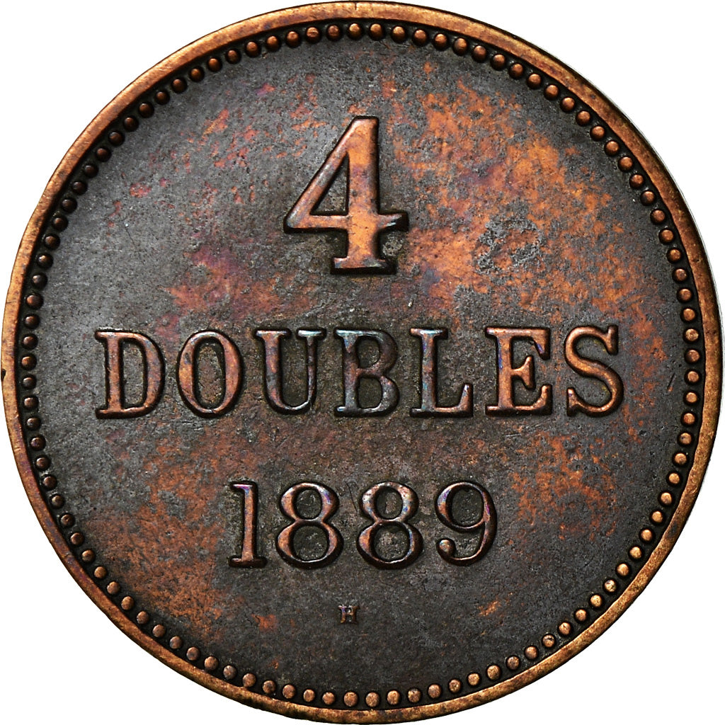 Coin, Guernsey, 4 Doubles, 1889, Heaton, Birmingham, VF(30-35), Bronze, KM:5