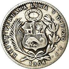 Monnaie, Pérou, Dinero, 1904, Lima, TB+, Argent, KM:204.2