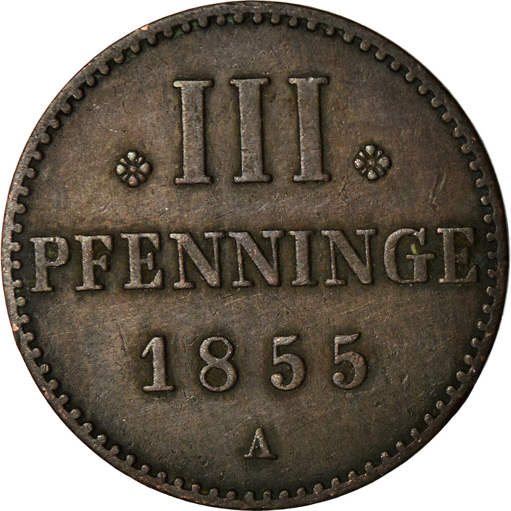 Coin, German States, MECKLENBURG-STRELITZ, Georg, 3 Pfennig, 1855, Berlin